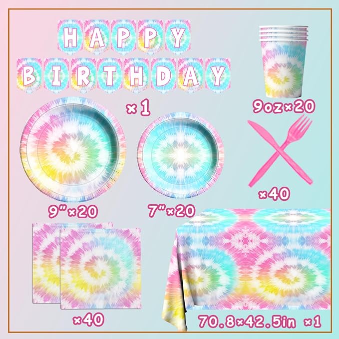 142Pcs Tie Dye Birthday Party Decorations, Colorful Birthday Party Supplies - Image 6