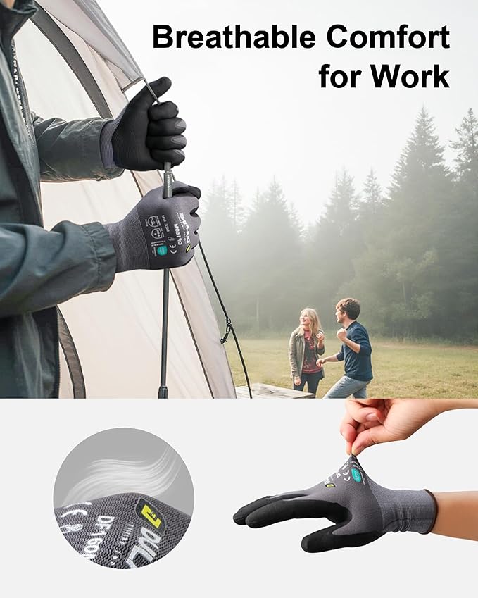 DULFINE Safety Work Gloves MicroFoam Nitrile Coated-36 Pairs Pack,Seamless Knit Nylon Glove with Black Micro-Foam Nitrile Grip,Ideal for General Purpose,Automotive,Home Improvement,Painting(X-Large)