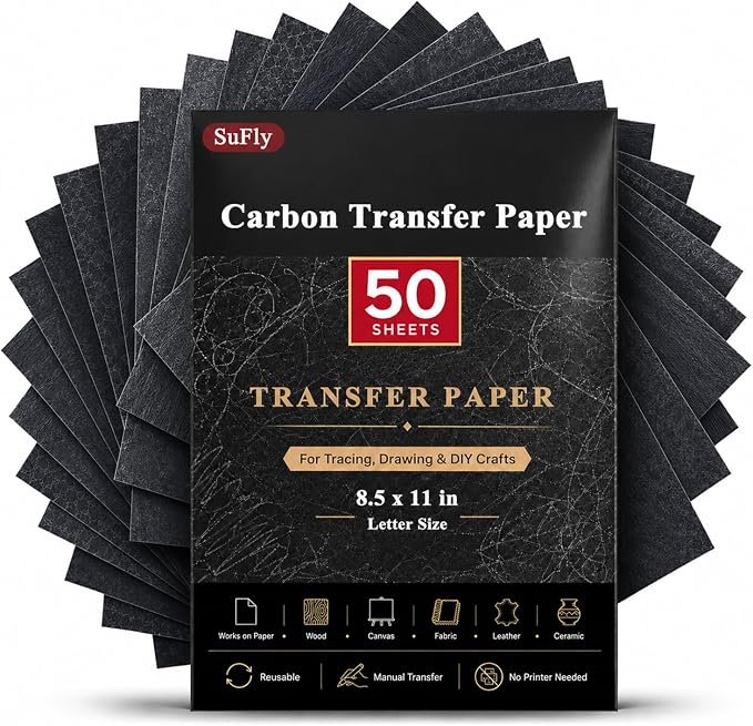 SuFly Carbon Paper for Tracing, 50 Sheets | Black Graphite Transfer Paper for by SuFlyDirect