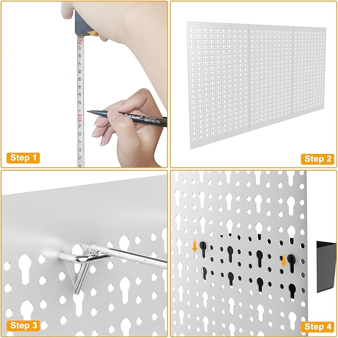 TORACK 3Pcs Metal Pegboard Panels(16x24 inch) for Wall Garage Utility Tools Storage Pegboard for Workbench, Modular Peg Board Tool Organizer Board Kit(Pack of 3, Grey)