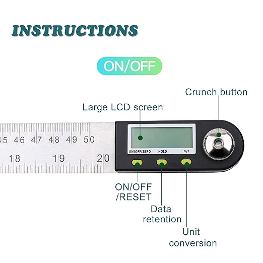 Delgada 20 inch/500mm Digital Protractor Stainless Steel Digital Display Angle Ruler Digital Angle Measuring Finder Tool for Woodworking