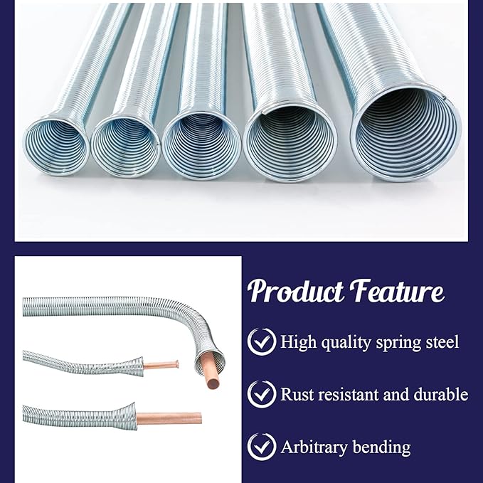 Spring Tubing Benders Kit for Pipe O.D. 1/4", 5/16", 3/8", 1/2", and 5/8", Tube Bender Set for Copper, Aluminum and Thin Wall Steel Tubing, 7.9" / 200mm Length, Pack of 5