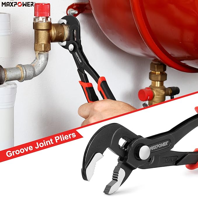 MAXPOWER 4-Piece Pliers Set: 8" Lineman, Diagonal Cutters, Needle Nose, 10" Water Pump Pliers