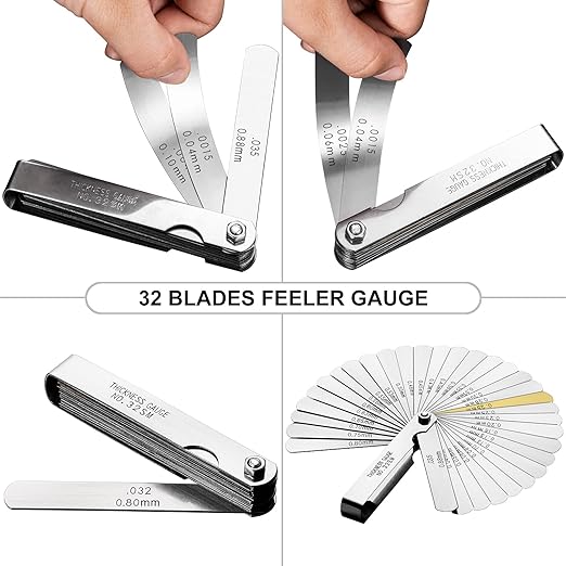 Spurtar 32 Blades Feeler Gauges 0.0015-0.035'' (0.04-0.88 mm) Stainless Steel Feeler Gauge Set SAE/Metric Feeler Gauge for Measuring Gap Width and Thickness for Guitar, Spark Plug, Piston Measure