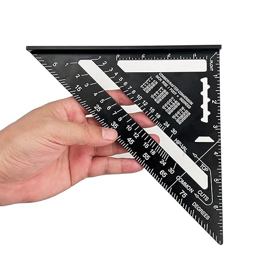 7 inch Rafter Square Aluminum Alloy Double Scale Triangle Ruler Angle Ruler Carpenter Triangle Square Rafter Tool Mensurement Tool for Woodworking and Carpentry