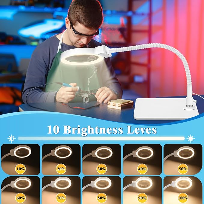 30X 10X Magnifying Glass with Light and Stand, 72 LED 3 Color Modes Stepless - Image 5