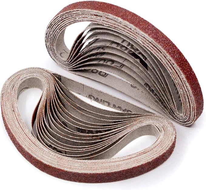 3/8 x 13 Sanding Belts, 120 Grit Aluminum Oxide Sanding Belt, Belt Sander Paper for Air Belt Sander, 24 Pack(3/8x13in,120 Grit)