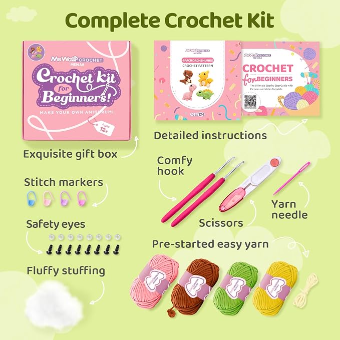 Mewaii Crochet Kit for Beginners, Crochet Animal Kit - Image 3