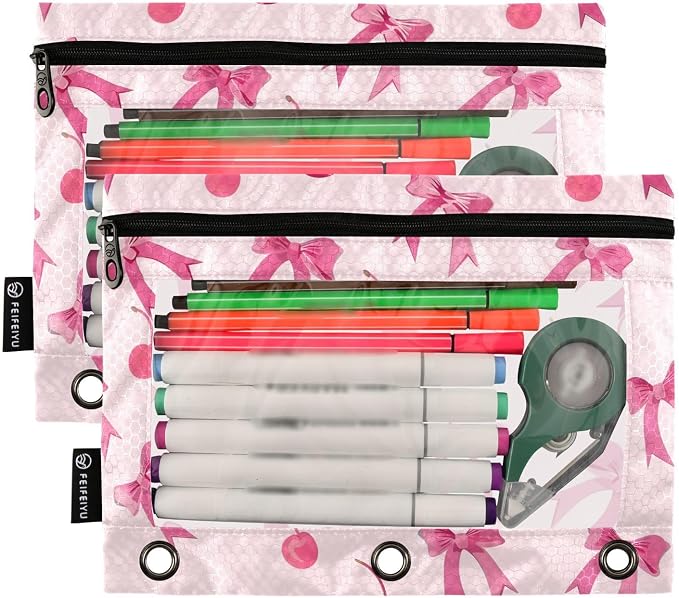 Custom Pink Bows Cherry Pencil Pouch - Image 2