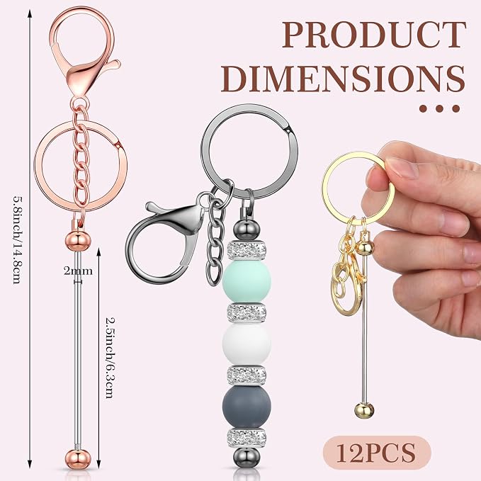 Tondiamo 12 Pcs Beadable Keychains Bars Bulk Blank Beaded Metal Keychain - Image 3