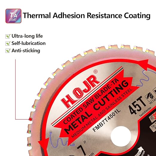 Metal Cutting Circular Saw Blade, Steel and Stainless Steel Cutting, The Cutting Head uses a Special Anti-Heat Sticking Coating with high Finish and Long Life, FMB 7 inch 45-Tooth 20mm -TA