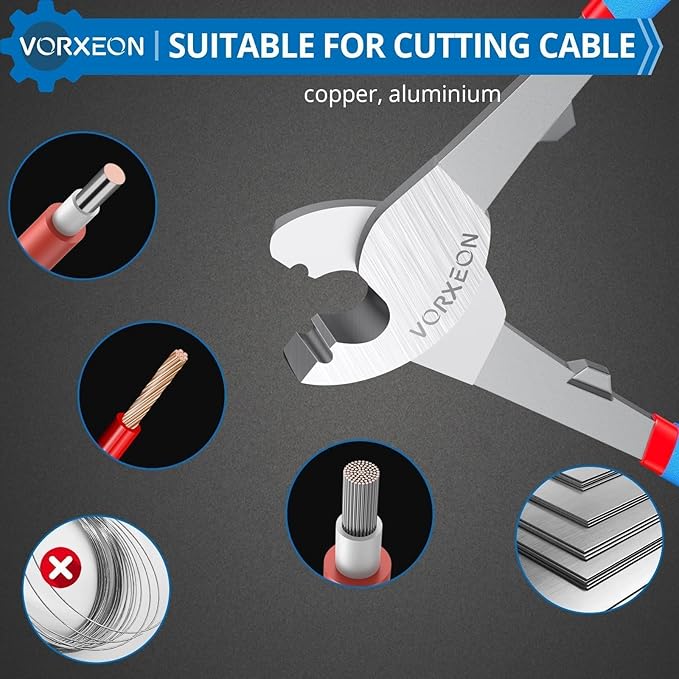10-Inch Compact Heavy-Duty Cable Cutter Small Head - High-Leverage Tool for Soft Copper/Aluminum Wires & Communication Cables