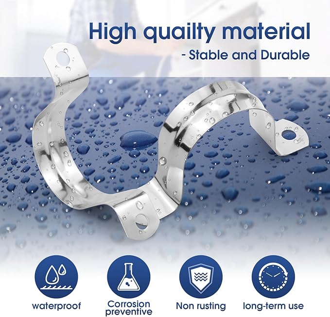 30PCS M40 Rigid Pipe Strap 1-1/2 Inch Two Hole Stainless Steel Tube Strap Tension Clip Clamps Heavy Duty Pipe Clamp U Clamp U-tube Clamp