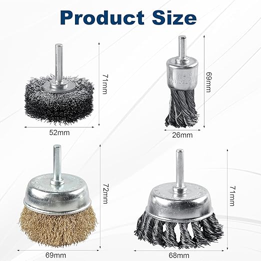 Rocaris 8 Pcs Wire Wheels Brush, 3 Inch Knotted and Plated Crimped 2 Inch Wheel Brush and 1 Inch Carbon Wire End Brush, Cup Wire Wheels Brush Set Perfect for Removal of Rust/Corrosion/Paint