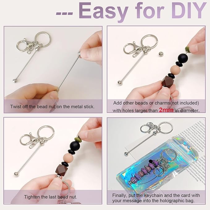 42/84/126 Pcs Beadable Keychain Bars Bulk Blank DIY Beaded Keychain Making - Image 6