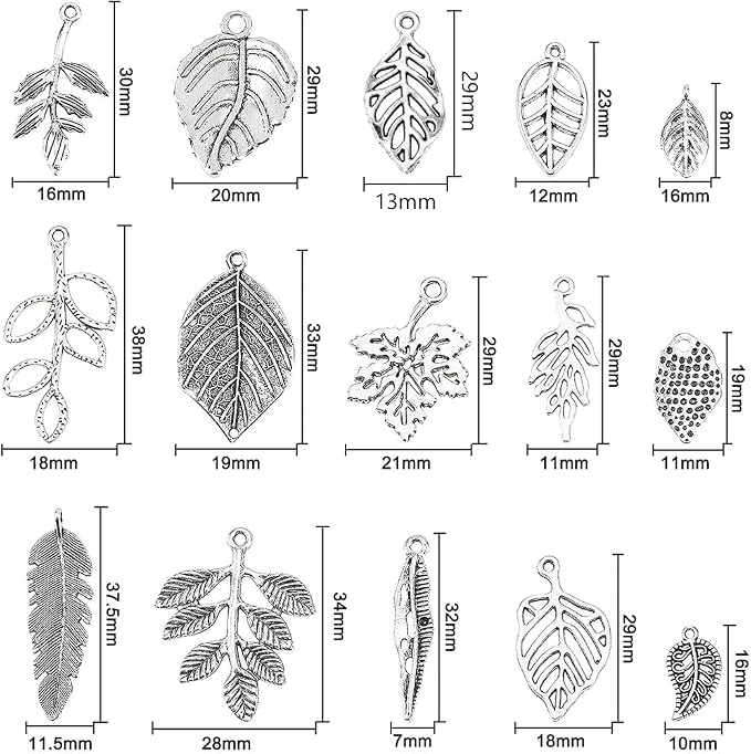 PH PandaHall 150pcs Tree Leaf Charms, 15 Style Filigree Metal Leaf Pendants - Image 4