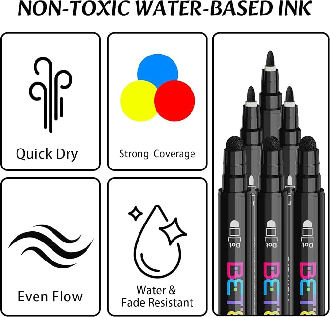 Betem 6 Black Dual Tip Acrylic Paint Markers, Fabric Decorating Kits Premium - Image 3