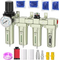 Industrial Grade 4-Stage Air Drying System, 1/2" Npt With Manual Drain, Desiccant Dryer, Air Regulator, Particulate Filter And Coalescing Filter For Paint Spray, Plasma Cutter
