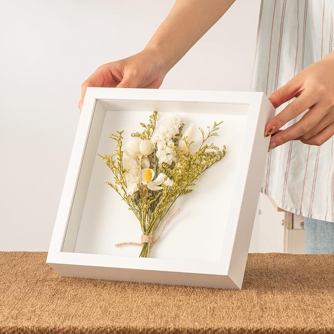 8x8 Shadow Box Frame with Real Glass Panel and Soft Linen Back, Small White - Image 6
