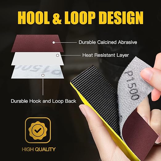 Micro Sanding Tools Finger Sander for Crafts with 100 Sheets Sandpaper-Grit 40 60 80 100 120 180 240 320 400 600 Detail Handle Sanding Tools for Small Projects, Craft, Wood