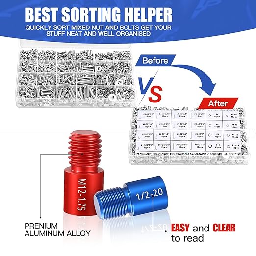 Nut and Bolt Thread Checker - 54 PCS Nut and Bolt Gauges Individually Housed in Case (27 Inch & 27 Metric) Specially Suitable for Size Check on Tricky and Narrow Area