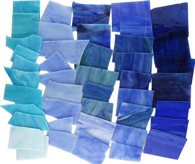 Lanyani Blue Mixed Stained Glass Scrap Pieces Sheets, Glass Mosaic Tiles - Image 3