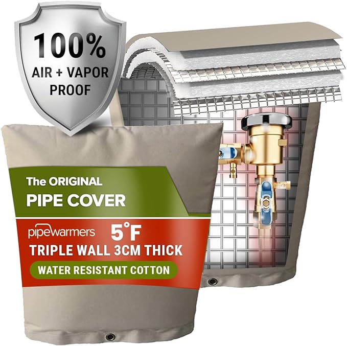 The Original Winter Pipe Insulation Cover (5˚F) - Double-Wall Cotton (UV-Coated) Insulated Backflow Preventer Freeze Protection, Pump Cover, Sprinkler/Well Head Cover for Outside - (14" W X 18" H)