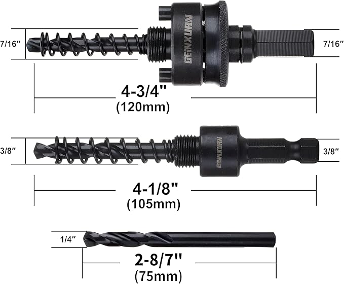 General Quick Change Hole Saw Mandrel, 7/16-Inch and 3/8 Inch Hole Saw Arbor with 3Pcs Central Drill/2PCS Hex wrench/2Pcs Spring