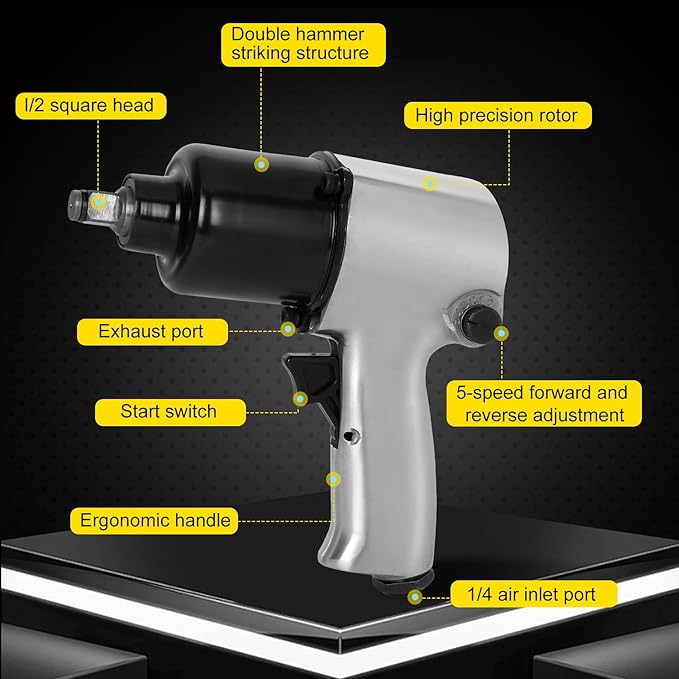 231C 1/2-inch-Drive Air Impact Wrench - 300 ft-lbs High Torque, Lightweight Industrial 231c Impact Tool (5 forward and reverse gears) for Automotive & Heavy Machinery - with Ergonomic Grip