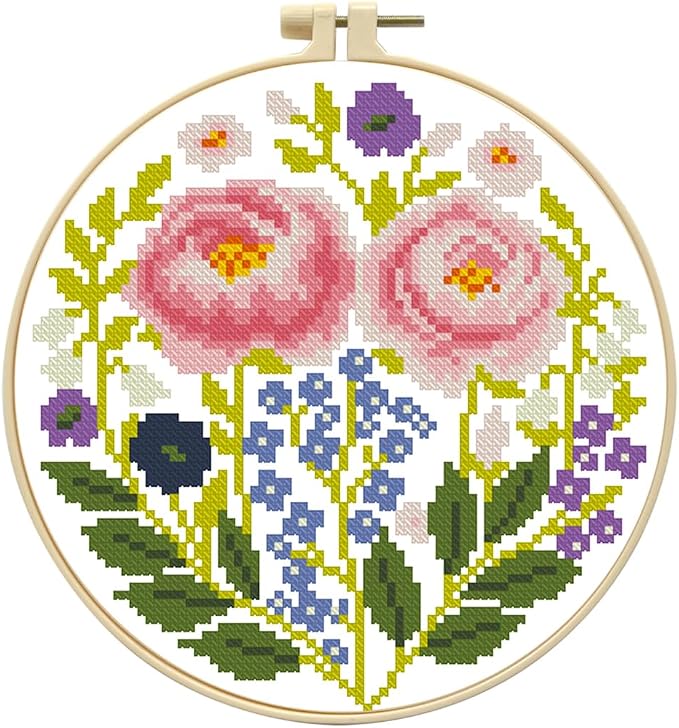 Zhenqing Pink Floral Cross Stitch Kit by ZhenqingHomeFlagship