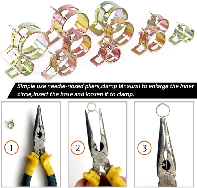 55Pcs Spring Band Type Action Fuel Line Silicone Vacuum Hose Pipe Clamp Low Pressure Air Clip Clamps Fasteners Assortment Kit (5 x 7mm 8mm 9mm 10mm 11mm 12mm 13mm 14mm 15mm 16mm 17mm)