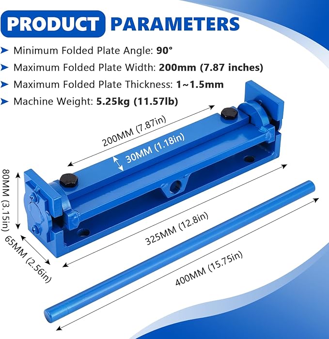 MXBAOHENG Sheet Metal Bender Manual Brake Bender Hand Bending Machine, Roof Metal Folding Tools for Thin Iron, Stainless Steel, Aluminum, Copper Plates (200mm)