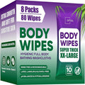 Thick & Large Body Wipes for Adults Bathing No Rinse – Shower Wipe, Ideal for Men, Women & Elderly – Soft & Gentle, Travel Wipes Perfect Alternative to Shower – 8 Packs (80ct)