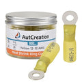 AutCreation 100PCS Heat Shrink Ring Terminals #8 Yellow 12-10 AWG Marine Grade Electrical Wire Connectors, Tinned Red Copper Resistant Ring Connectors, Insulated Waterproof Crimp Terminals
