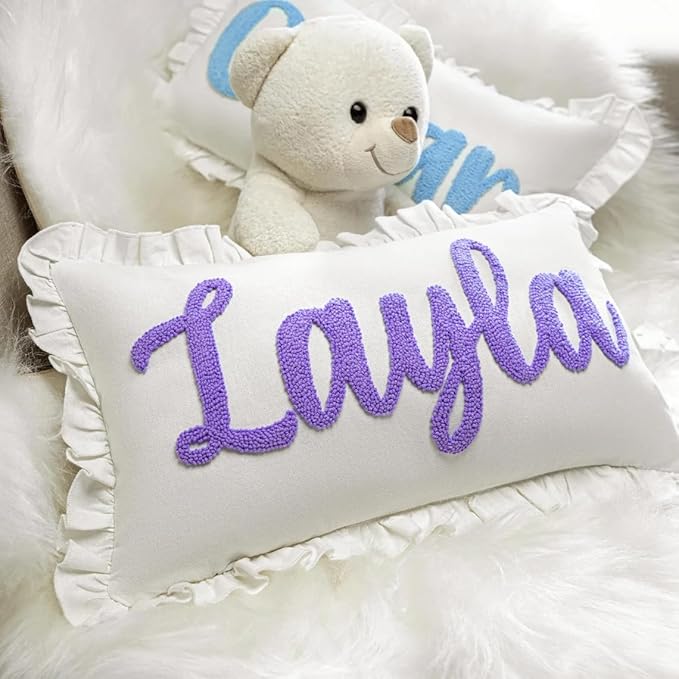 mia'spillow lab Monogrammed Custom Name Punch Needle Pillow, Personalized Pillow - Image 4