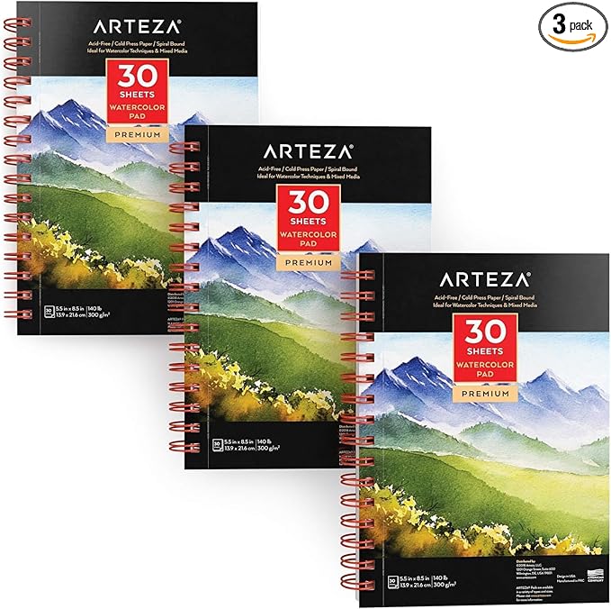 ARTEZA Watercolor Paper, 30 Sheets Each, 5.5x8.5 Inches Watercolor Pad by ARTEZA