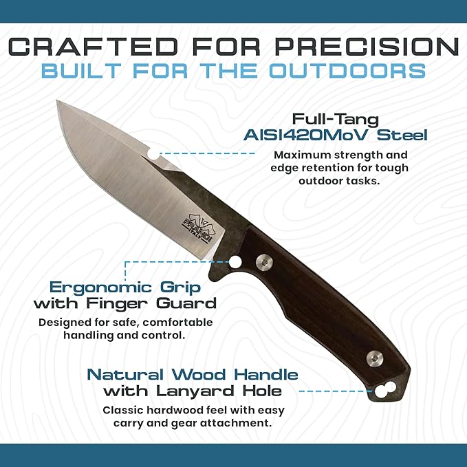 Prandi Cortel Traditional Fixed Blade Knife – Bushcraft Full Tang Survival Knife with Handmade Leather Belt Sheath for Hunting, Camping, Tactical, and Outdoor Field Use – AISI420MoV Steel – 3.076.T