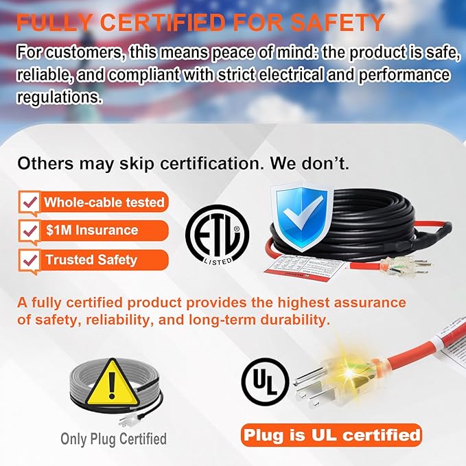 Intelligent Pipe Heat Cable for Pipe Freeze Protection, Self-Regulating Heating Cable for Metal and Plastic Home Pipes, Energy-Saving Water Pipe Heat Cable, 9Ft, 120V