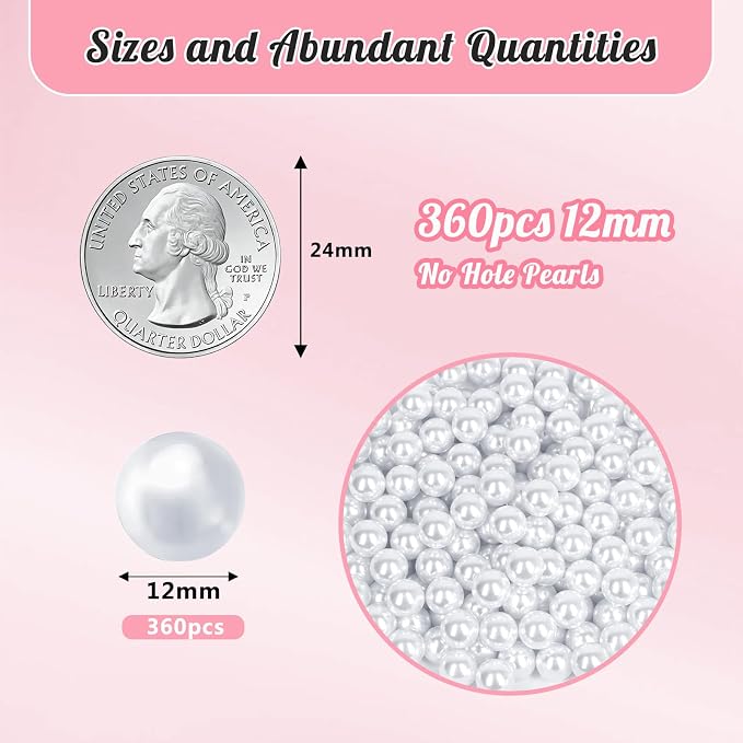 360PCS 12mm Pearls for Crafting, Artificial Pearl Beads for Vase Filler - Image 2