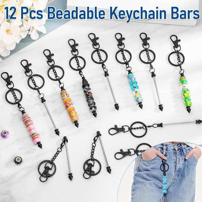 ROADPLUM 12 Pcs Beadable Keychain Bar, Alloy Blank Accessories Bulk - Image 5