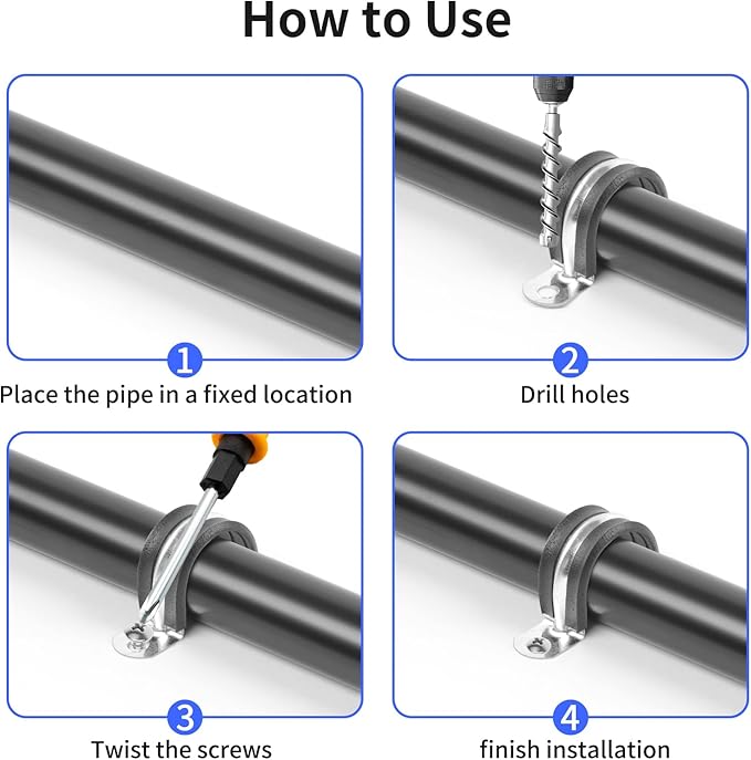 2 Inch Reinforced Rigid Pipe Strap, 20 PCS 2 Holes U Bracket Cable Clamp Hanger, Rubber Cushioned Insulated Clamp, Conduits Strap Clamps for Pipe Fixing on Various Surfaces(50mm)