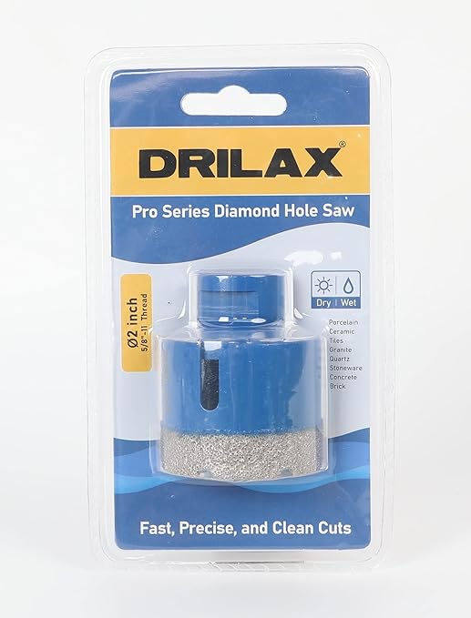 Drilax Pro Series 2 Inch Diamond Hole Saw for Angle Grinders | 1-3/8" Depth | 5/8"-11 Thread | Fast & Dry Drilling for Large Conduit, Pipes, Access Holes | Long Life