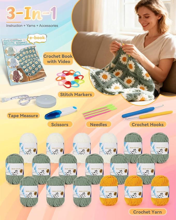 Coopay Crochet Kit for Beginners, Crochet Starter Kit for Blanket, Granny - Image 6