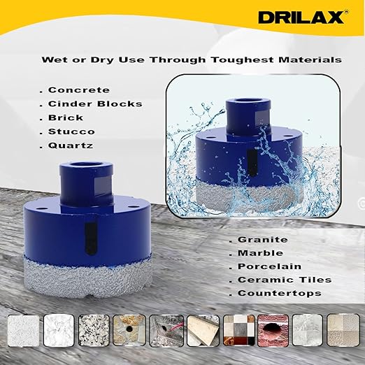 Drilax Pro Series 3 Inch Diamond Hole Saw | for Angle Grinders (5/8"-11 Thread) & Regular Drills (Adapter Incl.) | 1-3/8" Depth | Fast Dry Drilling for Large Pipes, Ducts, Recessed Lights | Long Life