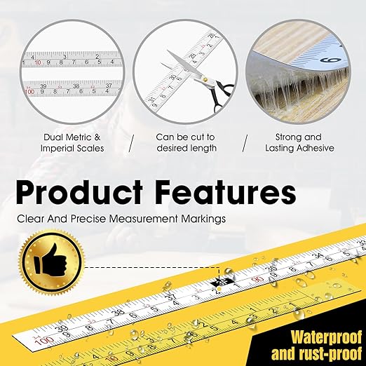 Adhesive Measuring Tapes,Steel Self Tape Measure,1/2" Wide Imperial & Metric Ruler Sticker, Stick On Table Saw and T Track for Woodworking, Drafting (Yellow, Right to Left 39" 2PCS)