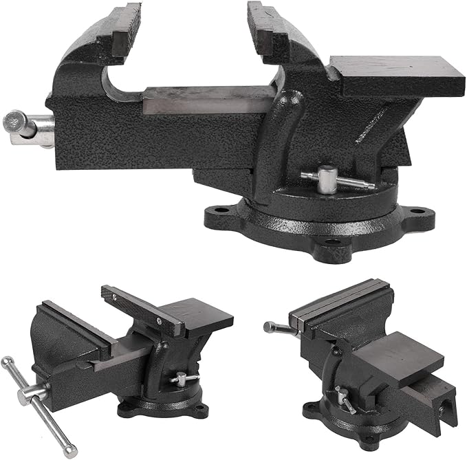 6" Heavy Duty Bench Vise, Pipe Vise Bench Vices with Anvil Swivel Table Top Clamp Locking Base, Double Swivel Rotating Vise Head& Body Rotates 360°-Black