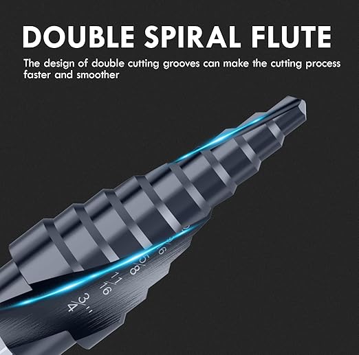 Upgrade M35 Cobalt Step Drill Bit with Ultra TiAIN Coating, 1/4"-3/4" Unibit Step Bit with Double Sprial Flute, 1/4" Hex Shank Drill Bit for Metal, Stainless Steel, Aluminum, Copper, Wood