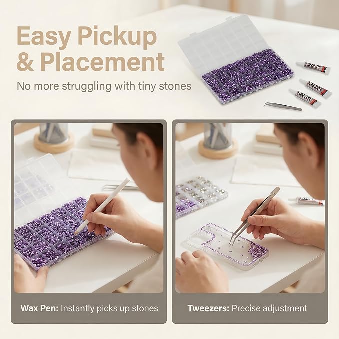 36000Pcs Amethyst Rhinestones for Bedazzling, Mixed Sizes 2-6mm Bedazzler Kit - Image 5
