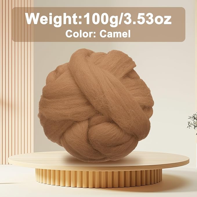 uxcell 3.53oz Wool Roving Yarn, Needle Felting Wool Fiber DIY Craft Needle Wet - Image 2