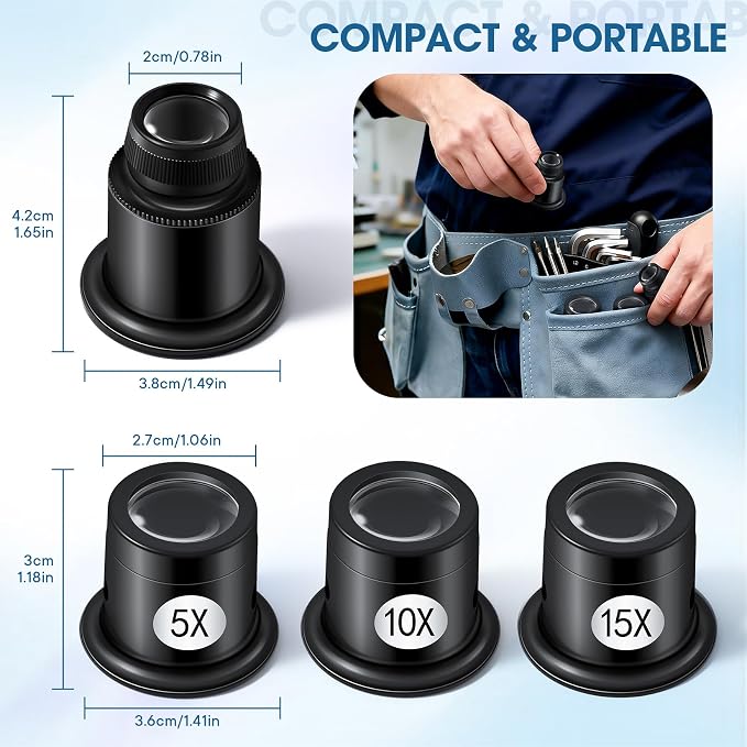 LXIANGN 5 Pcs Jewelers Loupe 5X/10X/15X/20X Portable Monocular Magnifier - Image 6